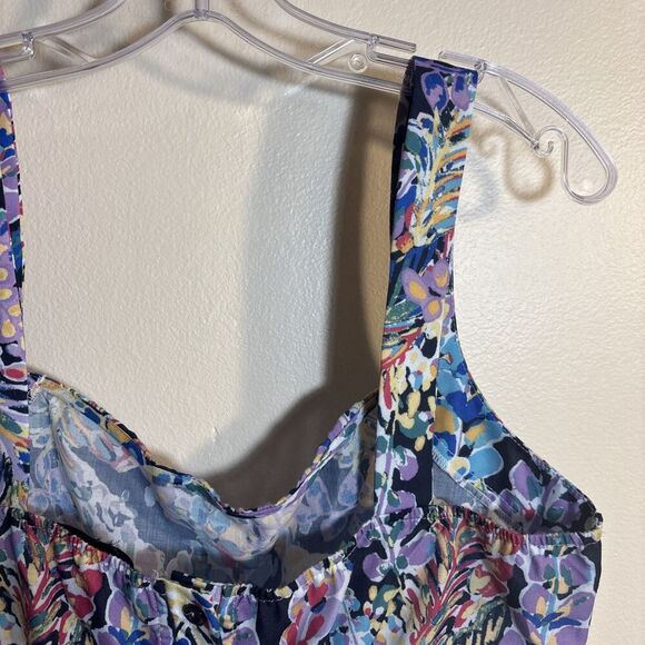 AQUA Multi-Color Floral Crop Sleeveless Tank Top Back Button Tie Women's XL - Picture 8 of 14